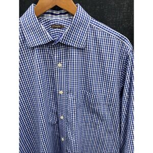 J McLaughlin Men's Shirt Large Blue Check Long‎ Sleeve Button Up
